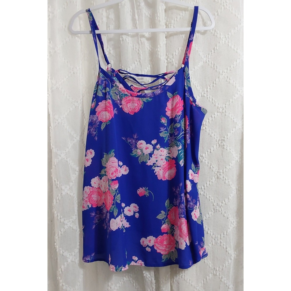 Torrid Blue Pink Floral Lace Up Back Cami Tank Top Size 1 1X